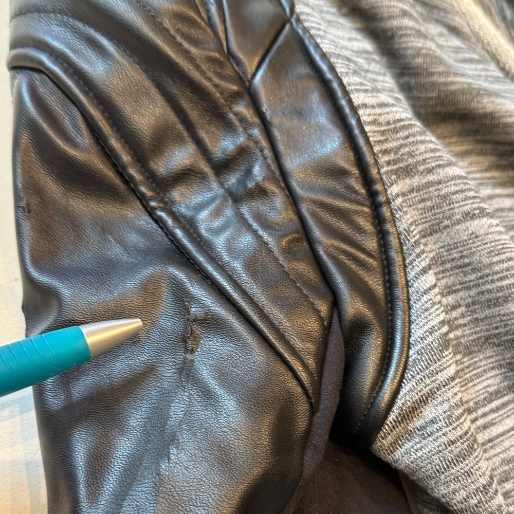 Blank NYC Faux Leather Moto Drape French Terry Wrap Jacket, Size M, FLAWED - Picture 13 of 14